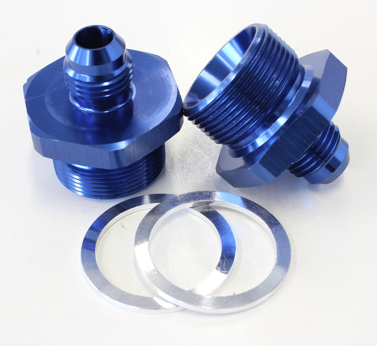 Carburettor Adapter - Male -6AN to 1" x 20 Blue Finish. Suit Quadrajet Inlet Feed