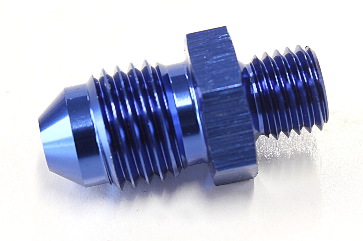 Metric to Male Flare Adapter M8 x 1.0mm to -4AN Blue Finish