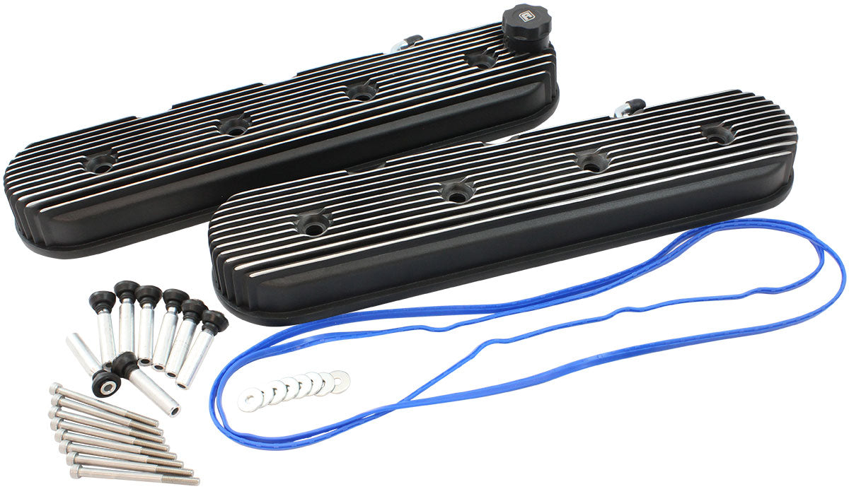 GM LS Retro Finned Valve Cover Set, Black Finish Suit GM LS Series Engines. No Coil Mounts