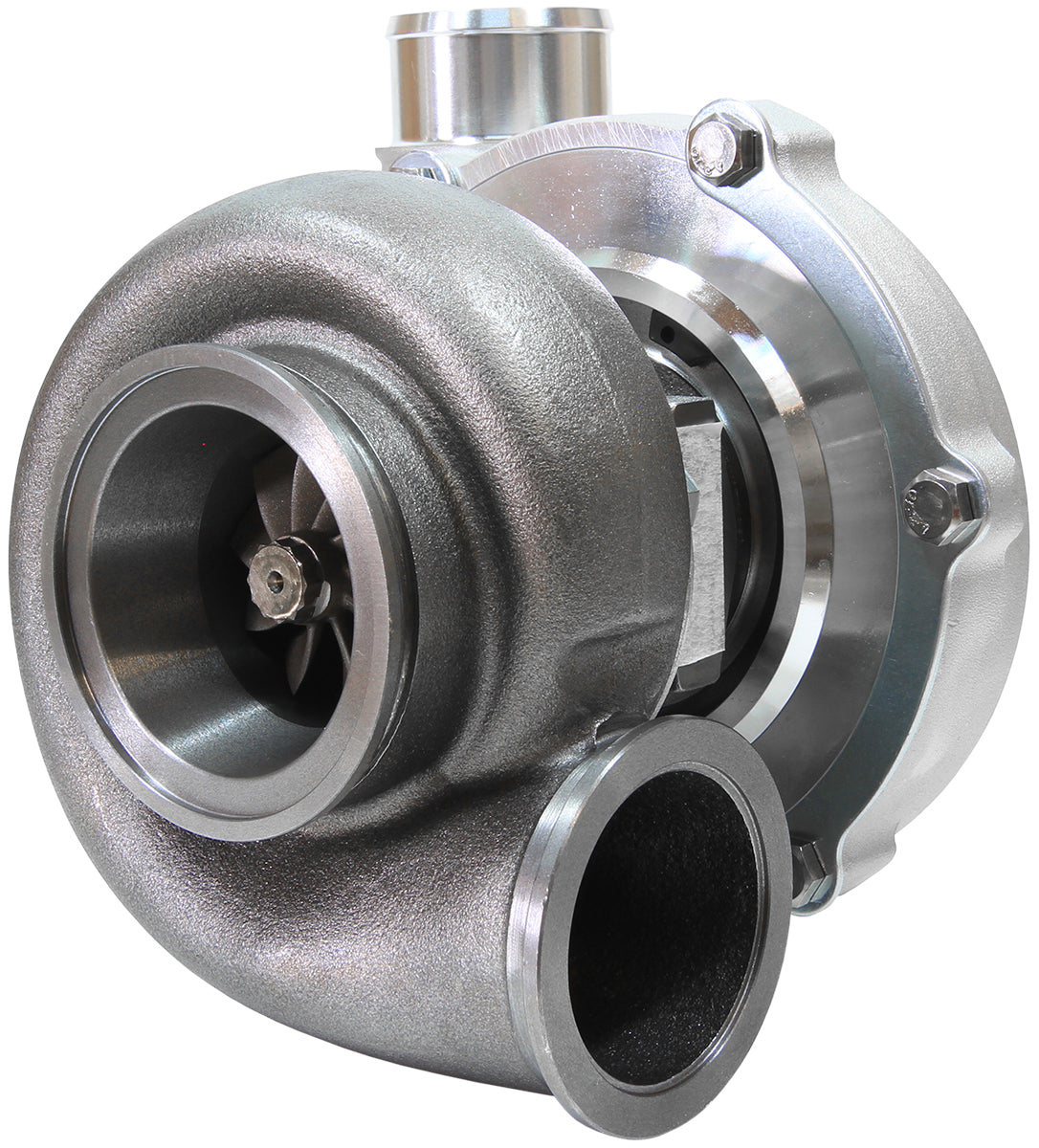 BOOSTED 5855 1.01 Reverse Rotation Turbocharger 750HP, Natural Cast Finish External Wastegate, V-Band Inlet & Exhaust Flanges