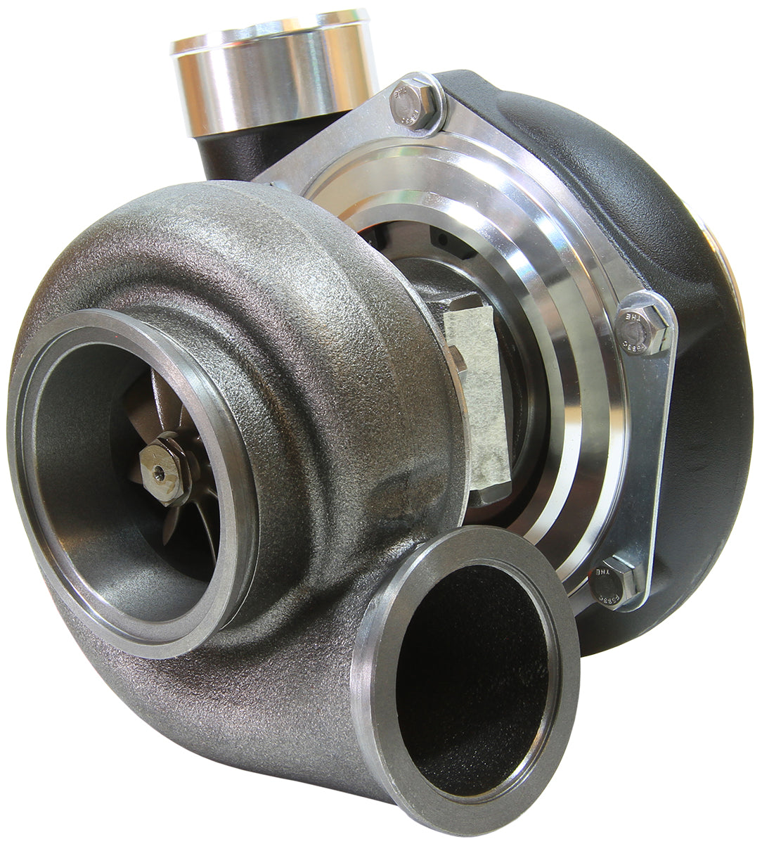 BOOSTED 6762 .83 Reverse Rotation Turbocharger 950HP, Hi Temp Black Finish External Wastegate, V-Band Inlet & Exhaust Flanges