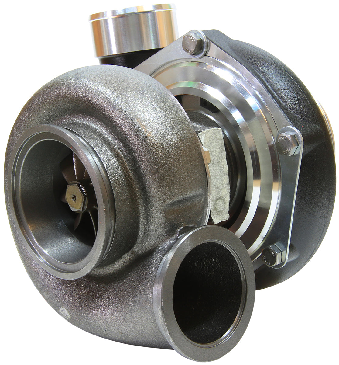 BOOSTED 6762 1.01 Reverse Rotation Turbocharger 950HP, Hi Temp Black Finish External Wastegate, V-Band Inlet & Exhaust Flanges