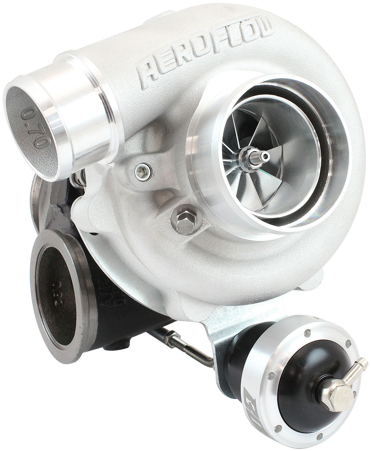 BOOSTED B5455.92 Reverse Rotation Turbocharger 660HP, Natural Cast Finish Internal Wastegate, V-Band Inlet & Exhaust Flanges