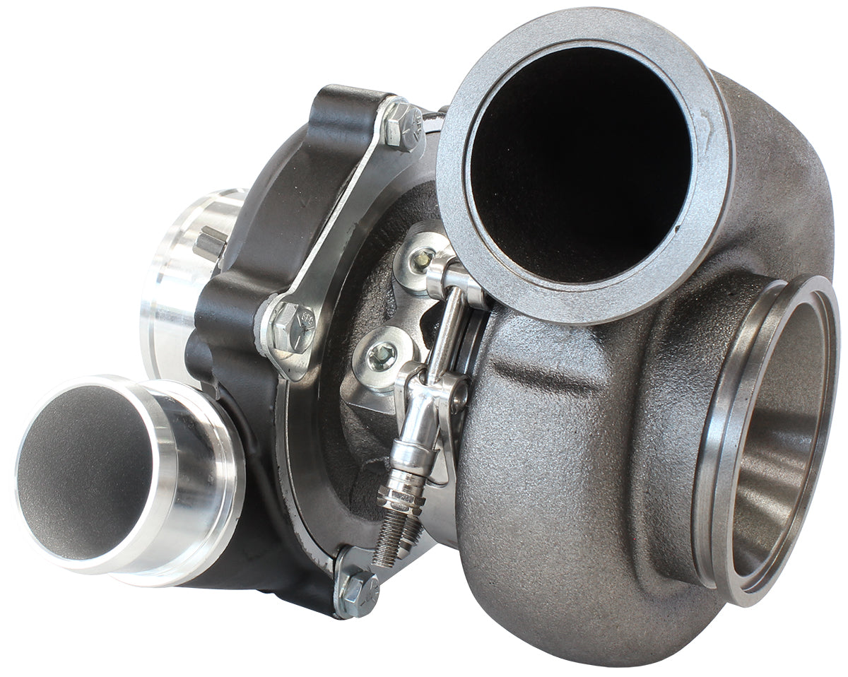 BOOSTED B5455 1.01 Reverse Rotation Turbocharger 660HP, Hi Temp Black Finish External Wastegate, V-Band Inlet & Exhaust Flanges