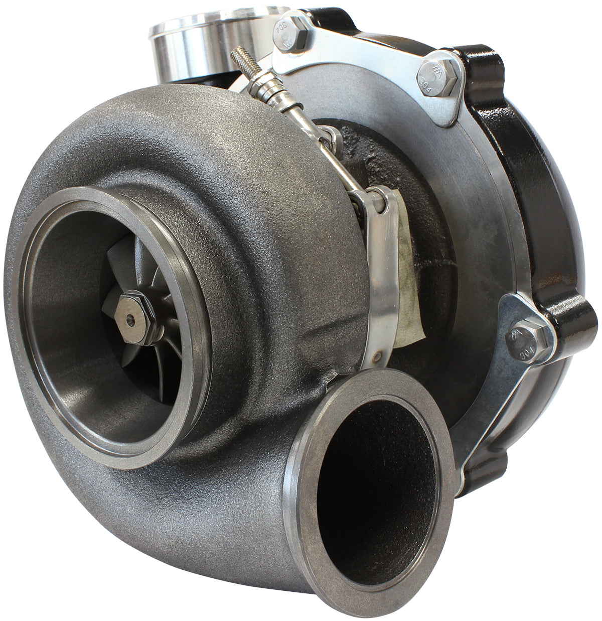 BOOSTED 6862 1.01 Reverse Rotation Turbocharger 1050HP, Hi Temp Black Finish External Wastegate, V-Band Inlet & Exhaust Flanges