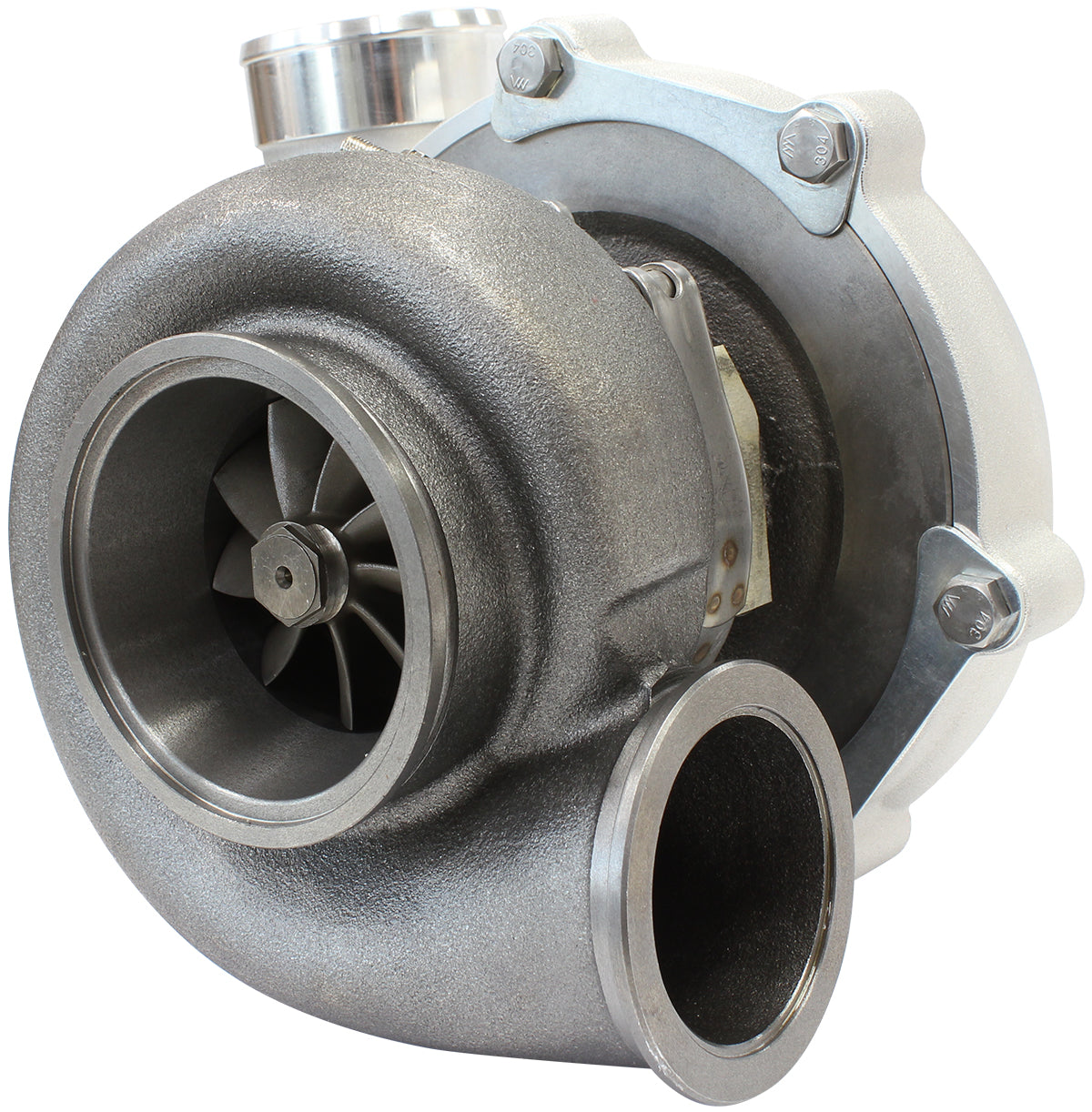 BOOSTED 6862 1.01 Reverse Rotation Turbocharger 1050HP, Natural Cast Finish External Wastegate, V-Band Inlet & Exhaust Flanges