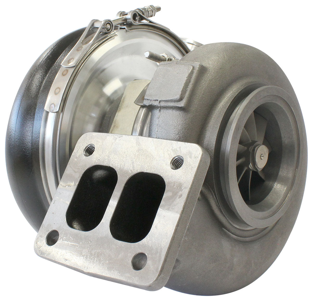 BOOSTED 7375 T4 1.15 Turbocharger 1200HP, Hi Temp Black Finish External Wastegate, T4 Inlet Flange, V-Band Exhaust Flange