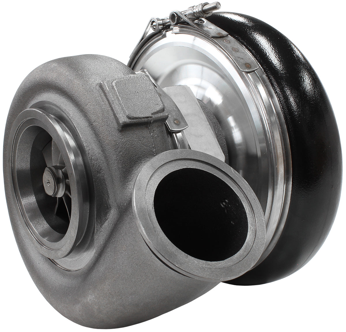 BOOSTED 7975 1.01 Reverse Rotation Turbocharger 1450HP, Hi Temp Black Finish External Wastegate, V-Band Inlet & Exhaust Flanges