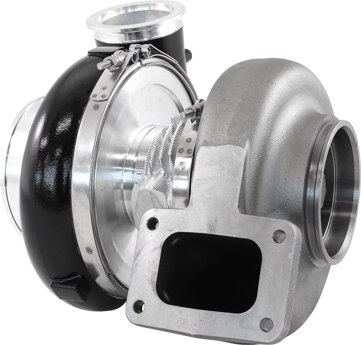 BOOSTED 88102 T6 1.24 Turbocharger 2500HP, Hi Temp Black Finish External Wastegate, T6 Twin Entry Inlet Flange, V-Band Exhaust Flange