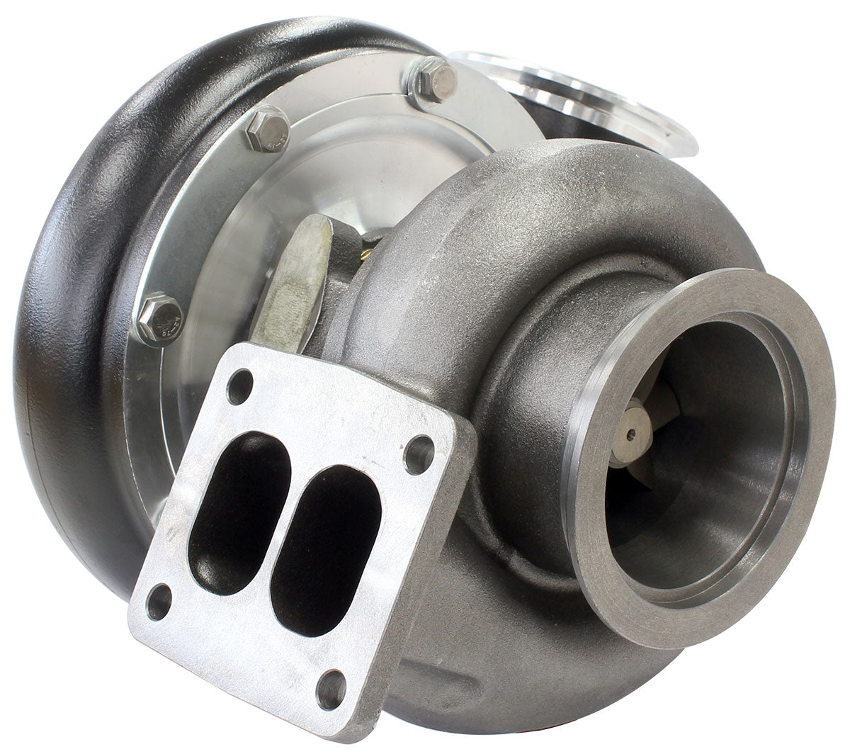 BOOSTED B7875 T4 1.25 Turbocharger 1150HP, Hi Temp Black Finish External Wastegate, T4 Twin Entry Inlet Flange, V-Band Exhaust Flange