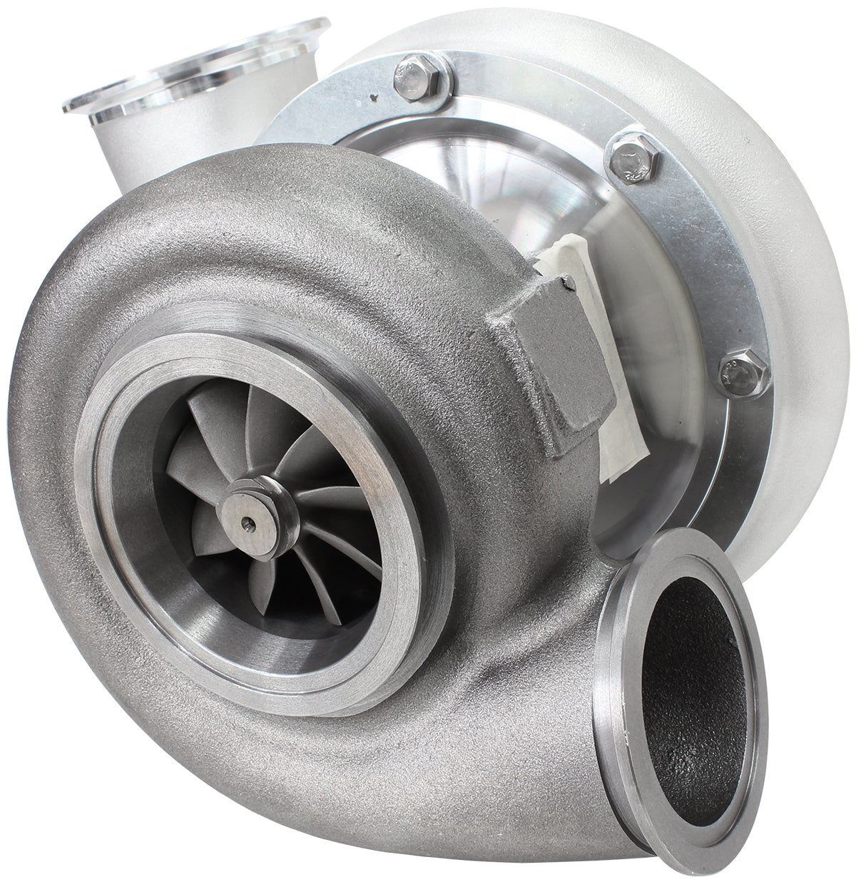 BOOSTED B7875 1.01 Reverse Rotation Turbocharger 1150HP, Natural Cast Finish External Wastegate, V-Band Inlet & Exhaust Flanges