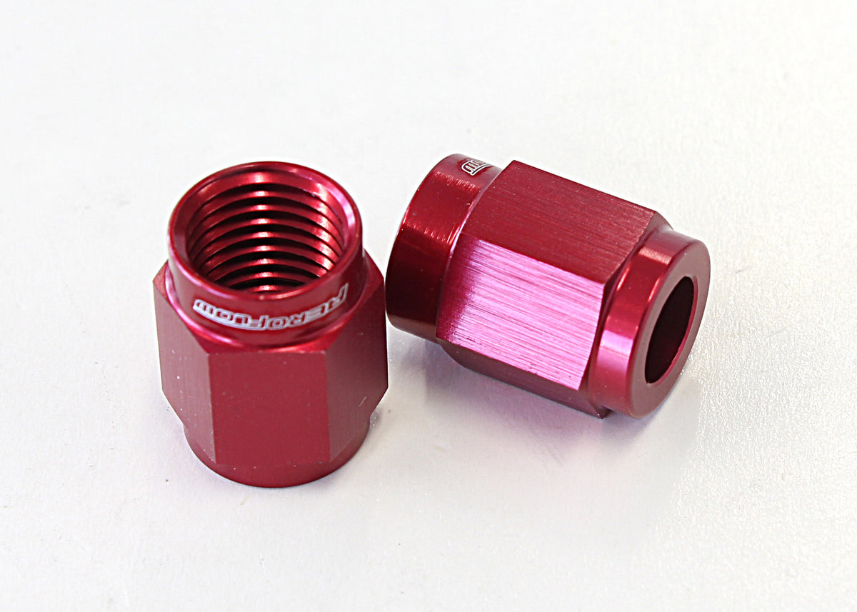 -3AN to 3/16" Aluminium Tube Nut - Red Finish Sold As APair. Suits Aeroflow, Moroso &Russell Tubing