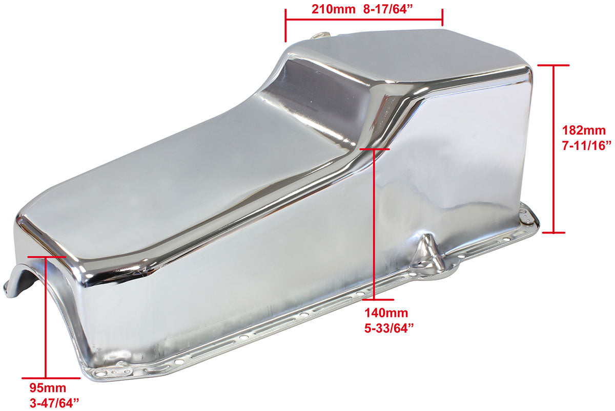 Chevrolet R/H DipstickStandard Replacement Oil Pan, Chrome Finish Suit Small Block Chev Right Hand Dipstick with 2-Piece Rear Main Seal, 5.0L Capacity