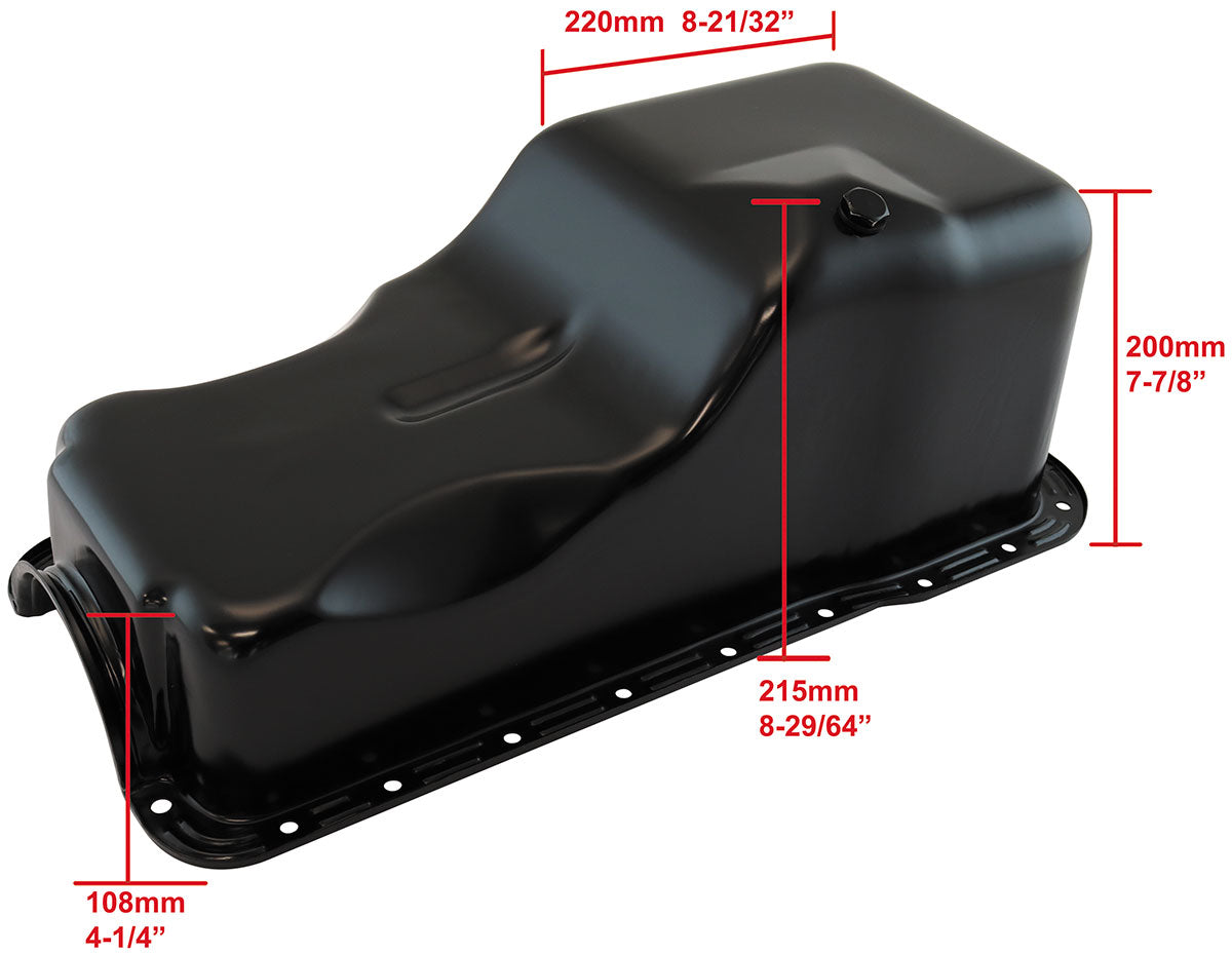 Ford 351 Windsor Standard Replacement Oil Pan, Black Finish Suit Small Block Ford 351 Windsor Front Sump, 5.8L Capacity