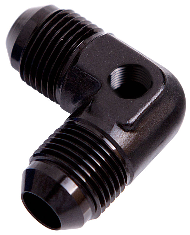 90° Male Flare Union with 1/8" Port -8AN Black Finish
