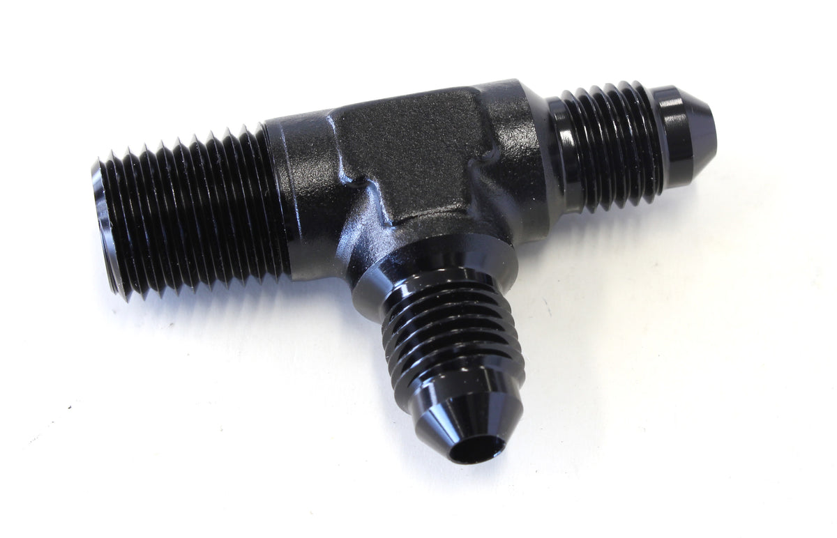 Tee with NPT On Run 1/4" to -4AN Black Finish
