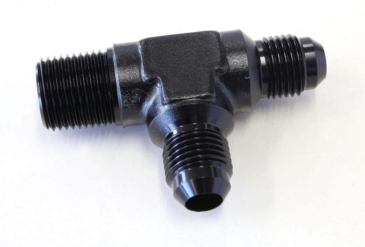 Tee with NPT On Run 3/8" to -6AN Black Finish