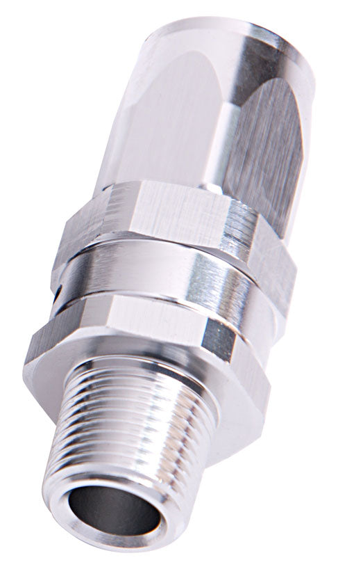 Male NPT Taper Swivel Straight Hose End 1/8" to -6AN Silver Finish. Suit 100 & 450 Series Hose