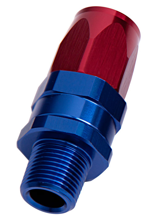 Male NPT Taper Swivel Straight Hose End 1/2" to -10AN Blue/Red Finish. Suit 100 & 450 Series Hose