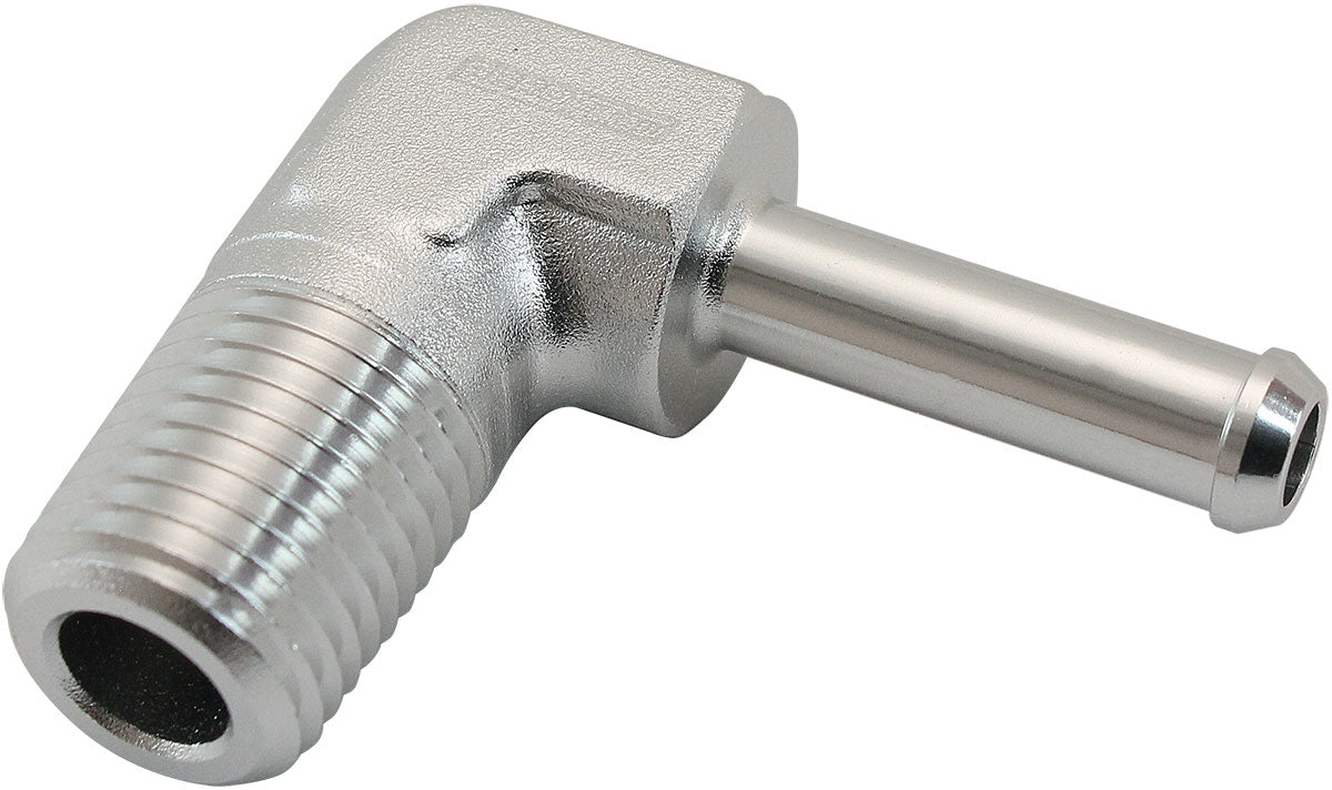 Male NPT to Barb 90 Degree Adapter 1/4" to 1/4" Silver Finish