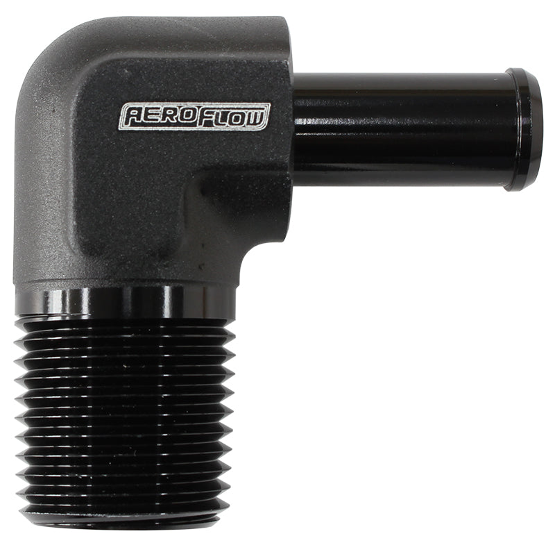 Male NPT to 90 Deg AN Hose Barb 3/8" NPT to -6 100/450 series Hose, Black Finish