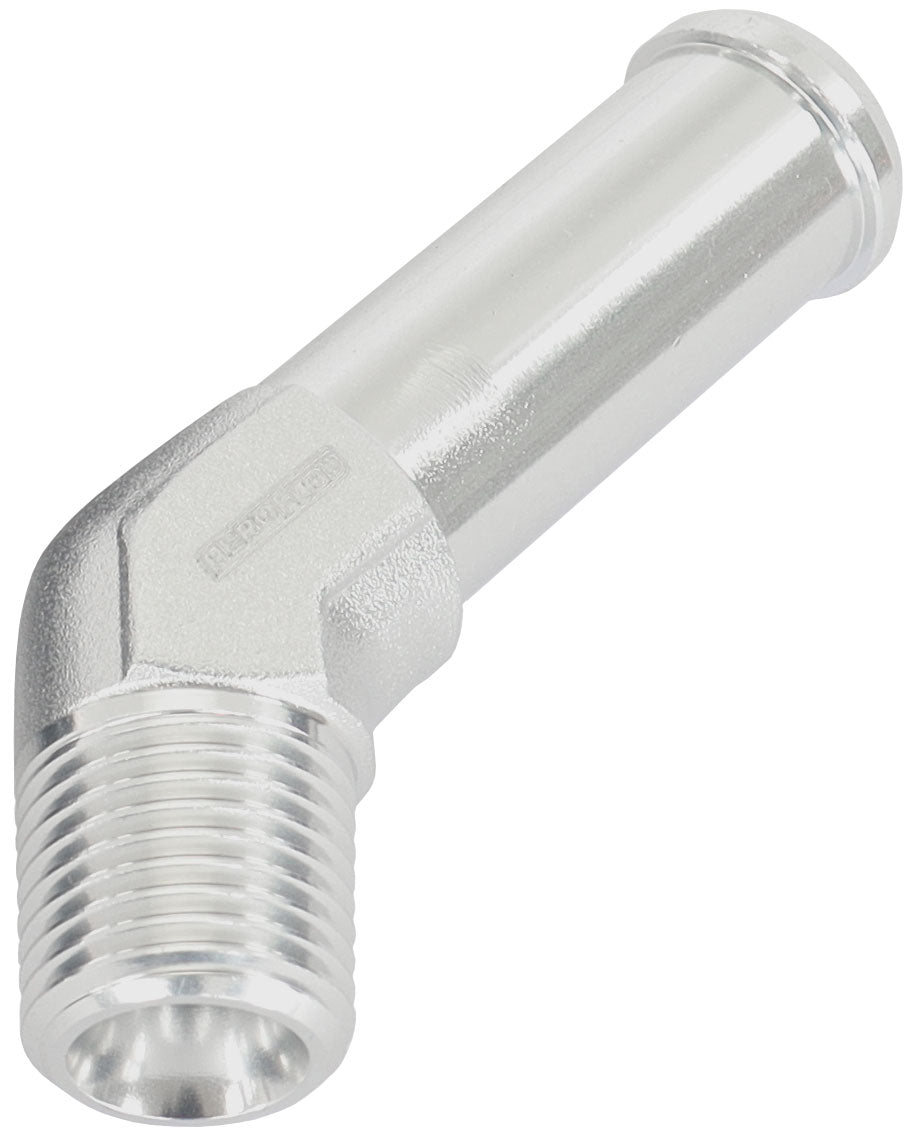 45° 1/8" Male NPT to 3/8" Barb Silver Finish