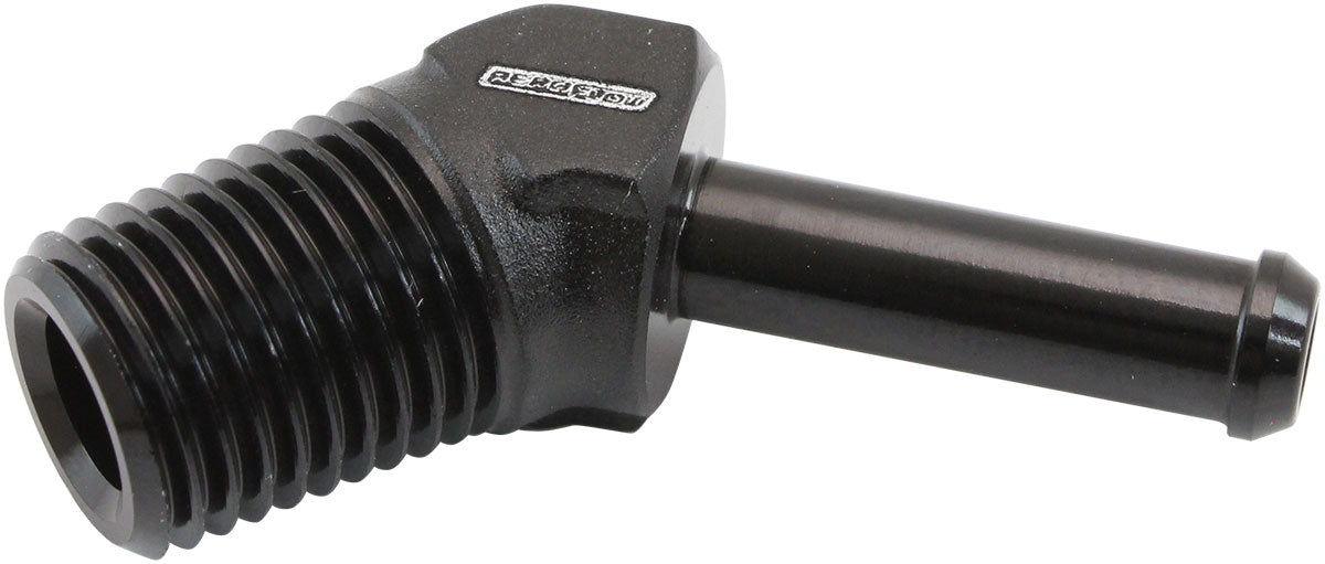 Male NPT to Barb 45 Degree Adapter 1/4" to 1/4" Black Finish