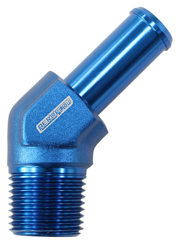 Male NPT to 45° AN Hose Barb 1/8" NPT to -4 100/450 series Hose, Blue Finish