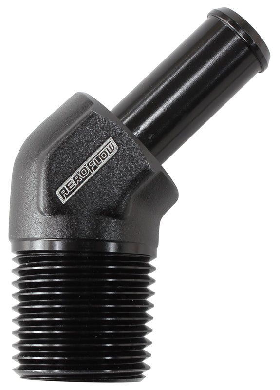 Male NPT to 45° AN Hose Barb 3/8" NPT to -6 100/450 series Hose, Black Finish