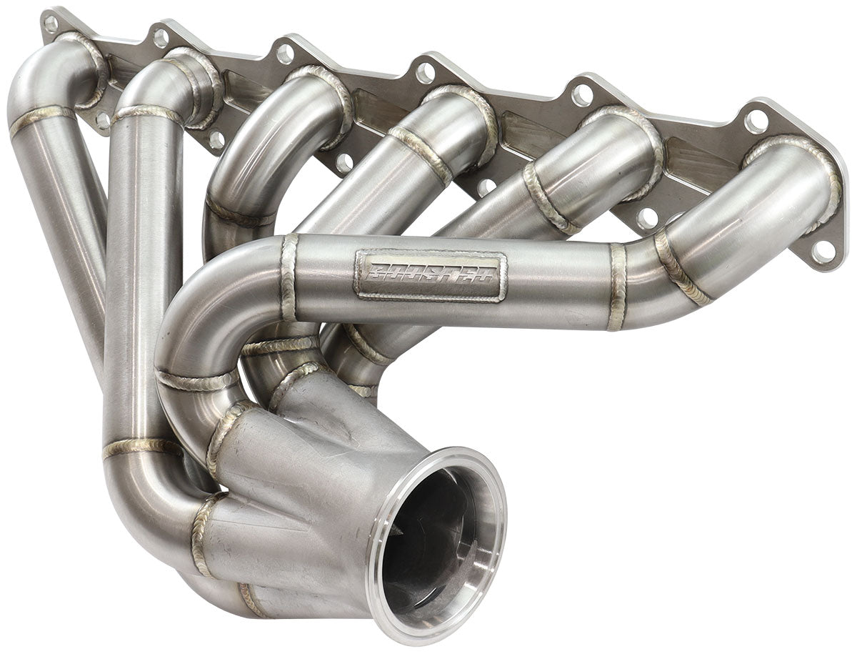 Aeroflow Ford Barra V-Band Pro Mod Stainless Steel Turbo Manifold Pro Mod Forward Mount with 3.5" V-Band, No Wastegate Port