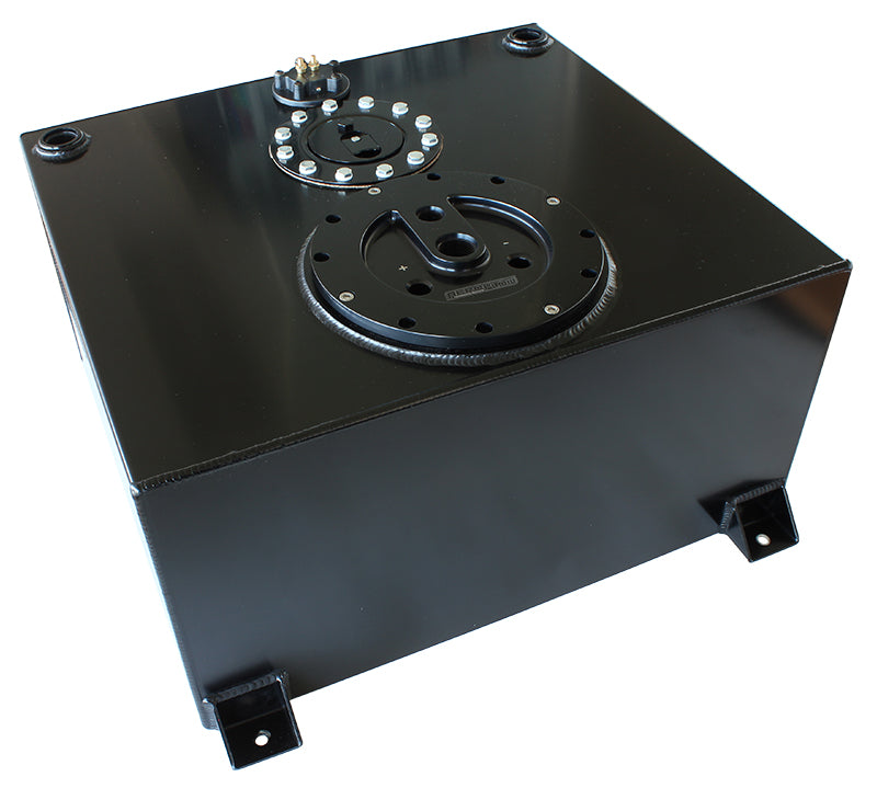 Aluminium 15 Gallon (57L) Fuel Cell Flat Bottom Triple 40mm Pump Hanger & Fuel Sender - Black 18-1/8" L x 20-1/16" W x 10-1/4" H (460mm L x 510mm W x 260mm H)