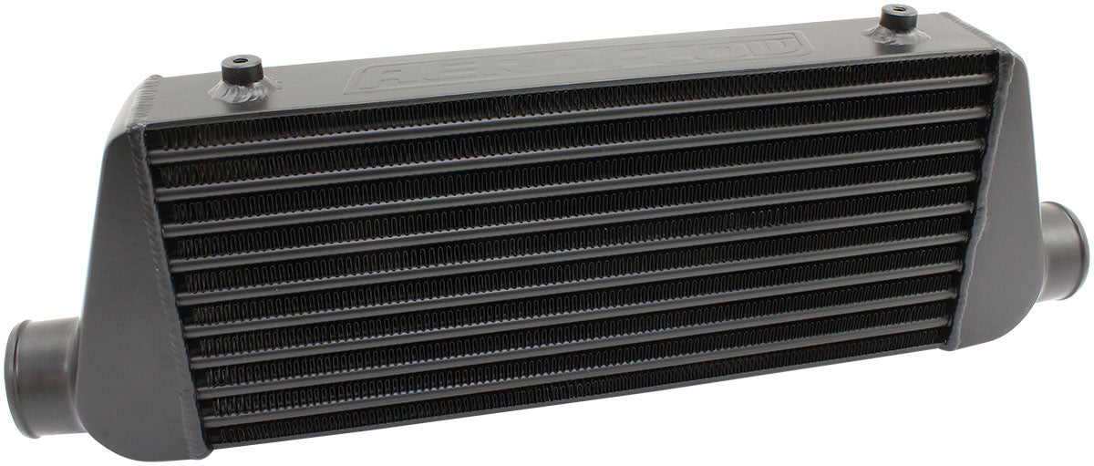 Aeroflow 450x200x64mm Street Series Aluminium Intercooler, Black Finish 2-1/2" Slip On Inlet and Outlet with 4 x M8 x 1.25mm Mounting Bosses
