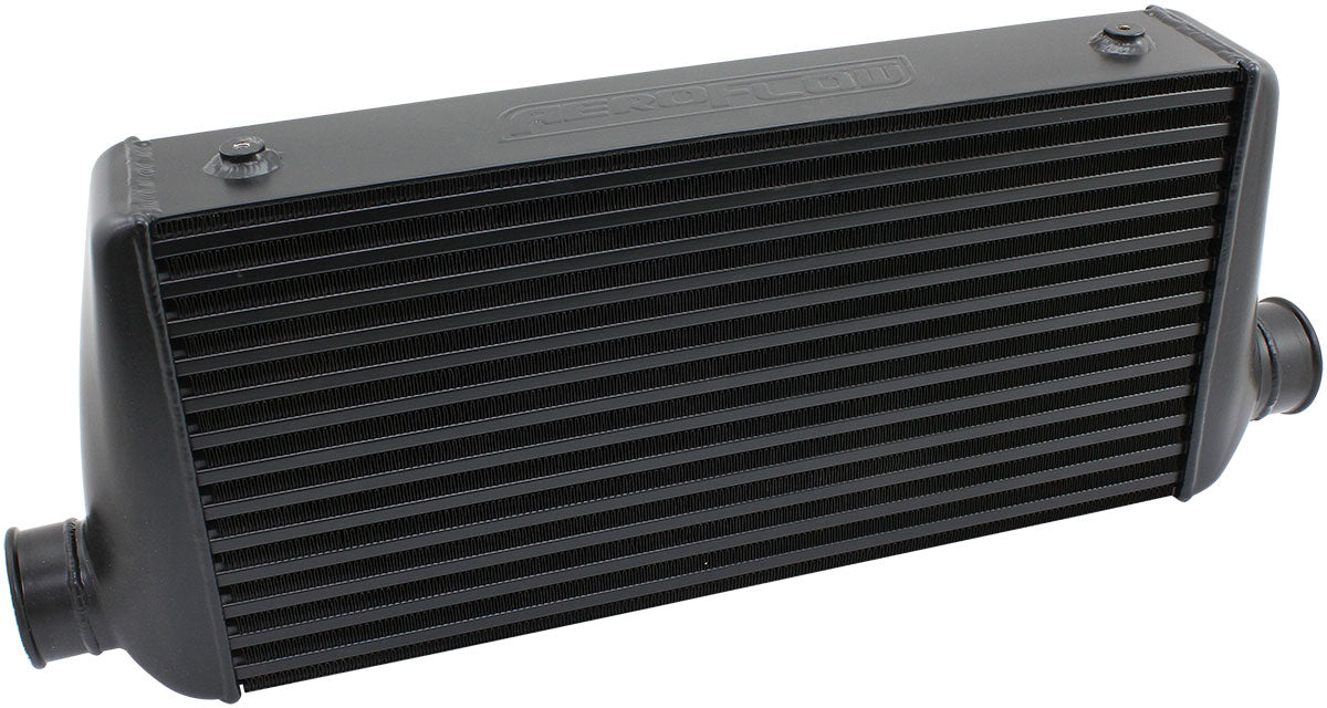 600x300x76mm Race Series Aluminium Intercooler, Black Powder Coated Finish 3" Slip On Inlet and Outlet with 4 M8x1.25mm Mounting Bosses