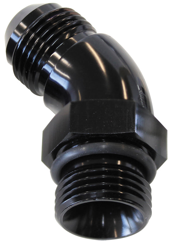 45° ORB to Male AN Full Flow Adapter -6 ORB to -4AN With Jam Nut, Black Finish
