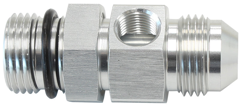 -6ORB to -6AN Extension with 1/8" Port Silver Finish