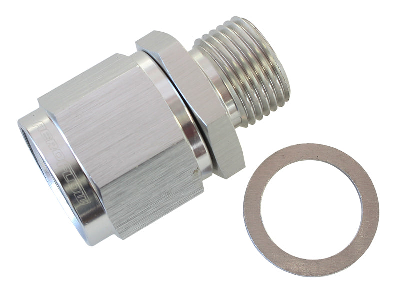 Male M18 x 1.5 to Female -10AN Swivel Adapter Supplied With Washer, Silver Finish
