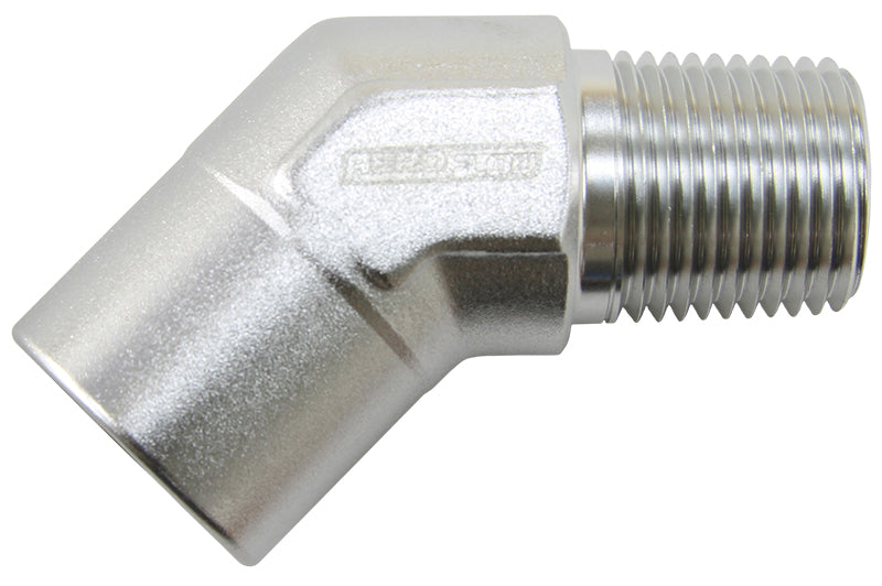 45° NPT Female to Male NPT Fitting 1/2" Silver Finish