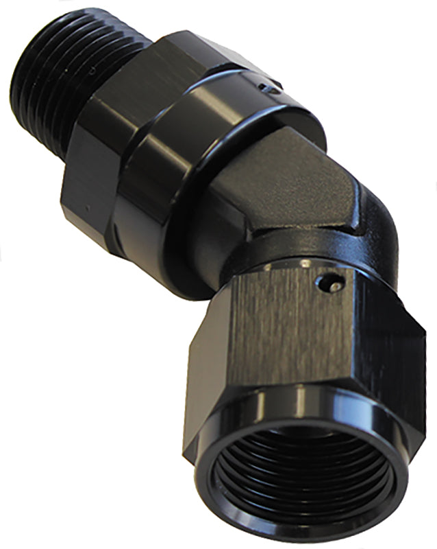 45° 3/8" NPT Swivel to -10AN Female AN Flare Adapter Black Finish