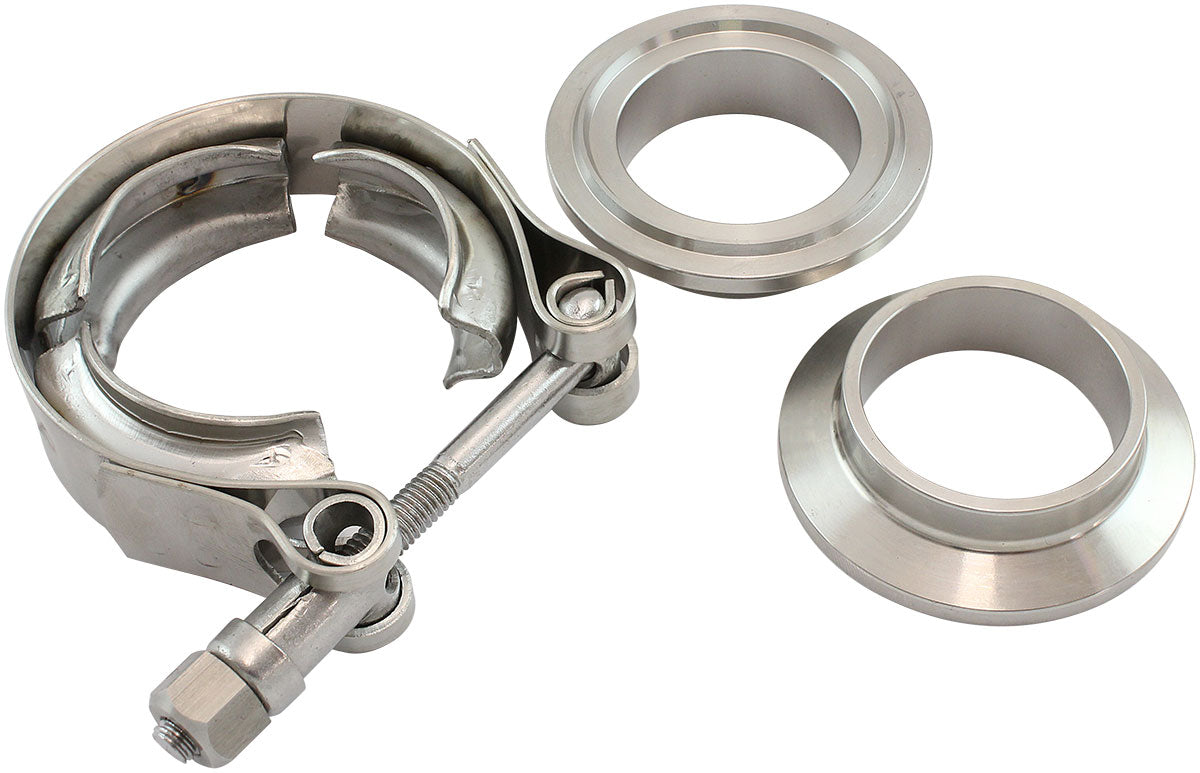 1-1/4" (31.75mm) V-Band Clamp Kit with Steel Weld Flanges Kit Includes 2 x Stainless Steel Weld Rings and 1 x Stainless Steel Non Quick Release Clamp