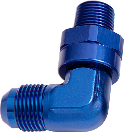 90° NPT Swivel to Male AN Flare Adapter 1/4" to -4AN Blue Finish