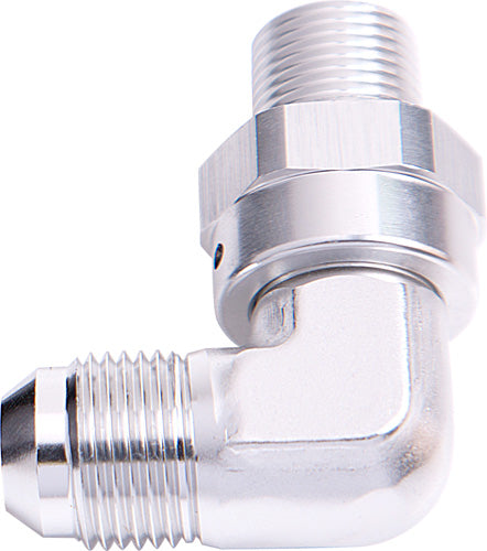 90° NPT Swivel to Male AN Flare Adapter 1/2" to -12AN Silver Finish