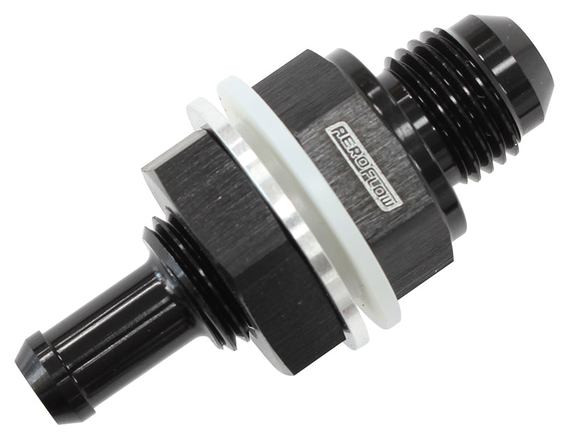 Fuel Cell Bulkhead Fitting -6AN to 5/16" Barb Black Finish