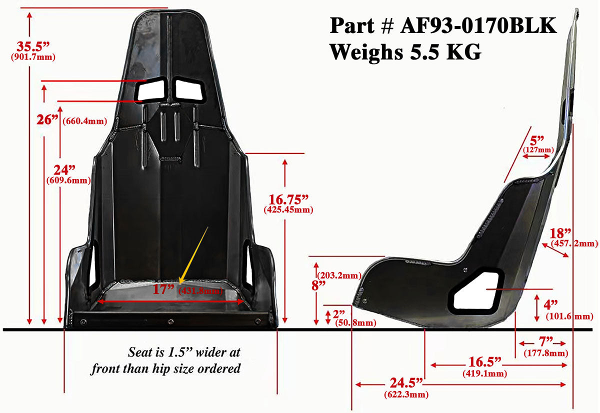 Pro Street Drag 17" Aluminium Race Seat, Black Finish 431mm Hip Width