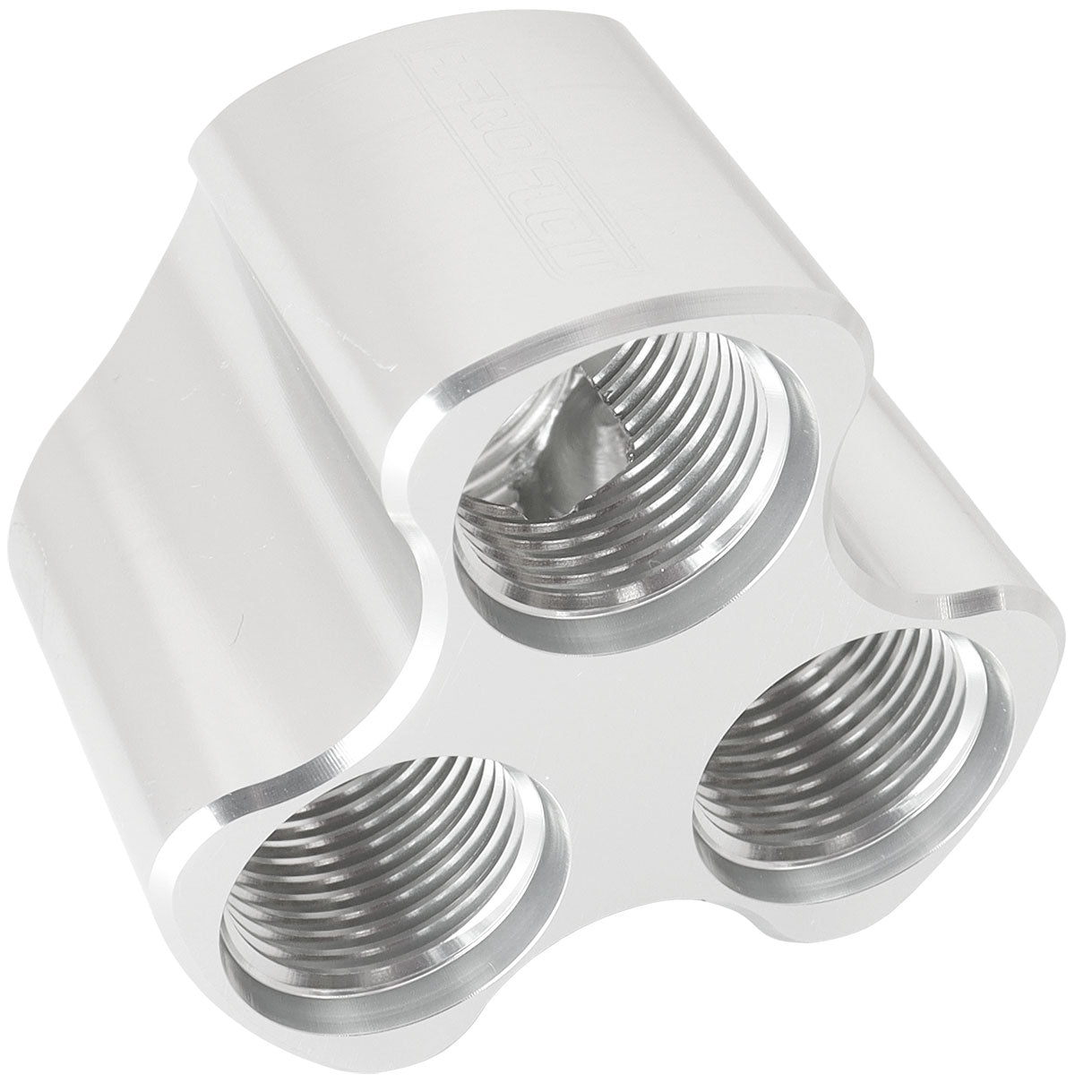 Aeroflow 4 Port Inline Distribution Block - Silver Finish 3 x -8 ORB Ports, 1 x -10 ORB Port