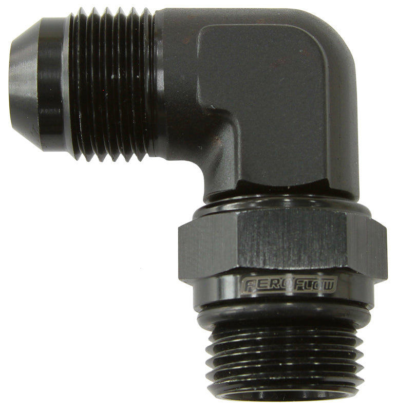 90° ORB Swivel to Male Flare Adapter -10ORB to -8AN Black Finish