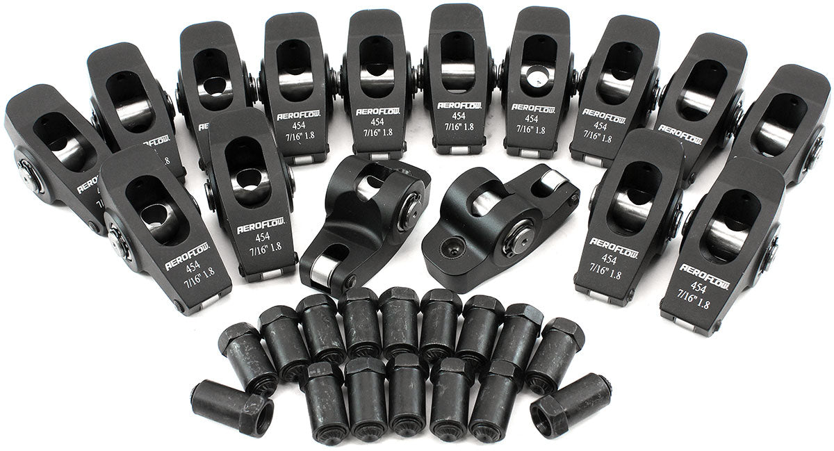 Aeroflow Big Block Chev Aluminium Roller Rocker Set 7/16" Stud Mount, 1.8 Ratio, Set of 16