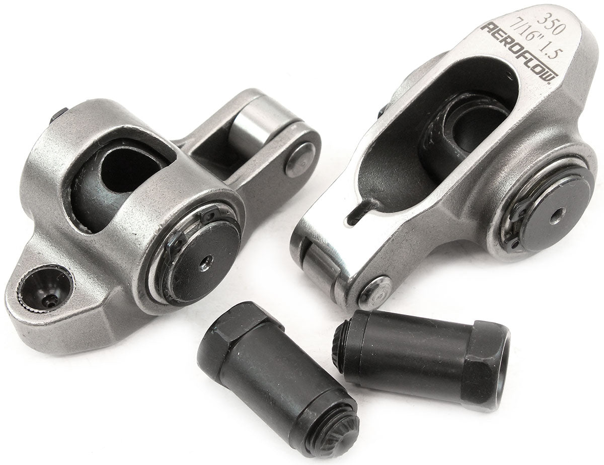 Aeroflow Small Block Chev Stainless Steel Roller Rocker Set 7/16" Stud Mount, 1.50 Ratio, Set of 2