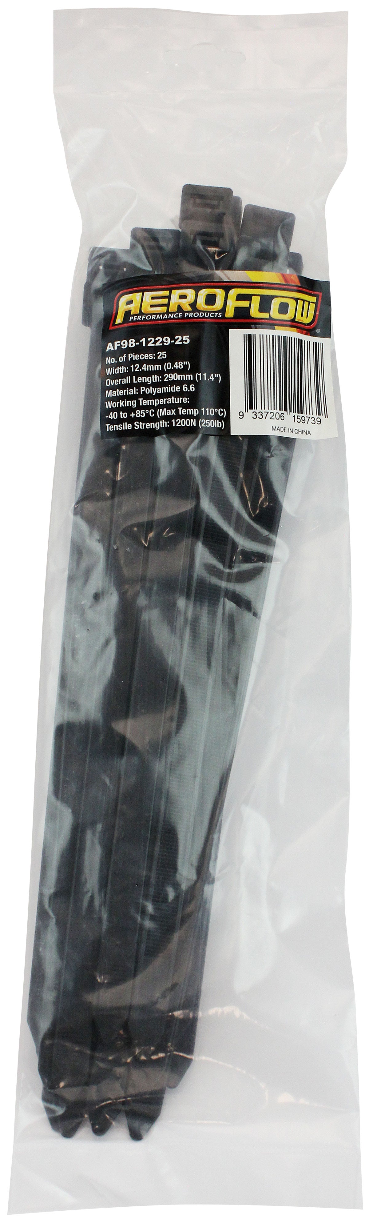 Standard Cable Ties 12.4mm Wide x 290mm Long - 25 Pack Nylon 66 Material, Black Colour