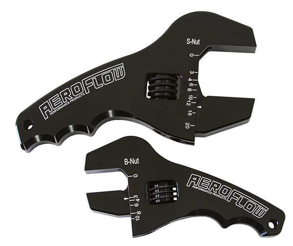 Aeroflow Adjustable Grip AN Spanner Kit - Black Finish Includes 1 x 3-1/2" Small & 1 x 4-1/2" Large Shorty Spanners