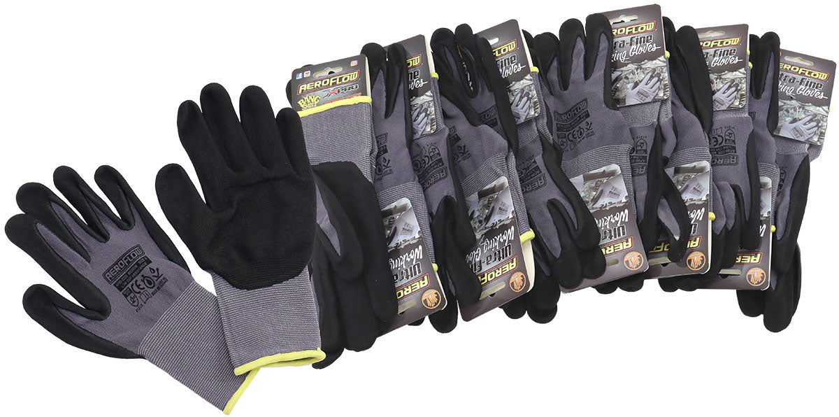 Aeroflow Medium Mechanic Gloves- Twelve Pair Black Nitrile Foam